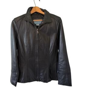 Women's Nine West Black Leather Fall Zipper Front Jacket Coat Size Small